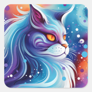 Traumkatze Abstrakte Welt der Farben Quadratischer Aufkleber
