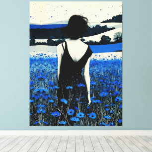 Traumlandschaft Blaues Wildblumenfeld Wandkunst – Leinwanddruck