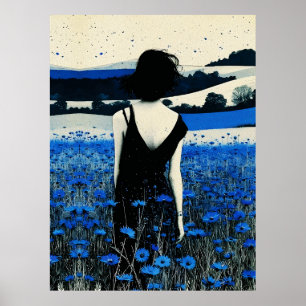 Traumlandschaft Blaues Wildblumenfeld Wandkunst – Poster