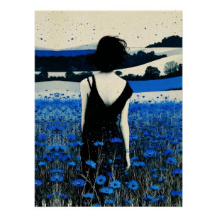 Traumlandschaft Blaues Wildblumenfeld Wandkunst –  Poster