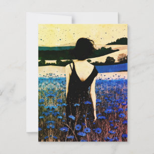 Traumlandschaft Blaues Wildblumenfeld Wandkunst –  Postkarte