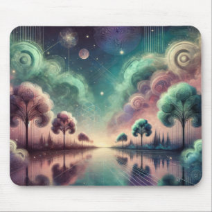 Traumlandschaft Wirbelnde Bäume Kosmische Reflexio Mousepad