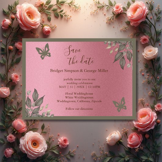 träumlich rosa Glitzer Blattwerk Hochzeit sicher d Einladung