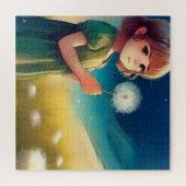 träumliches kleines Mädchen auf dem Sommerfeld Puzzle (Horizontal)