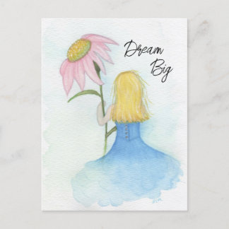 Traummädchen mit Riesenrosa-Blume Postkarte