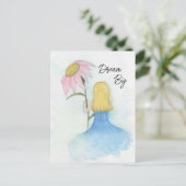 Traummädchen mit Riesenrosa-Blume Postkarte (Stehend Vorderseite)