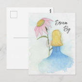 Traummädchen mit Riesenrosa-Blume Postkarte (Vorne/Hinten)