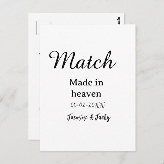Traumpaar Namen Datum einfache Kalligrafie Postkarte (Vorne/Hinten)
