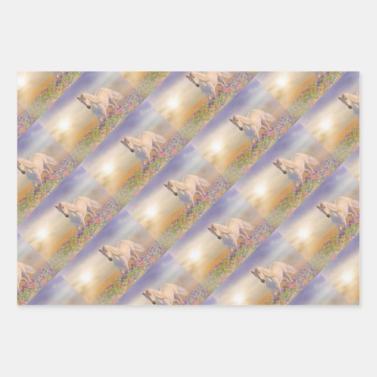 Traumpferd durch die Wiese rosa Blume Geschenkpapier Set (Vorderseite 2)