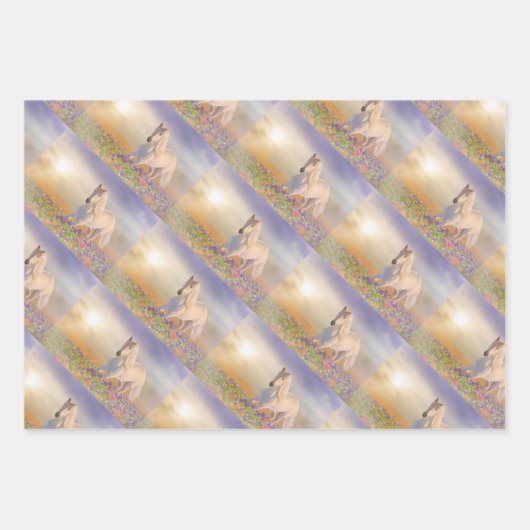 Traumpferd durch die Wiese rosa Blume Geschenkpapier Set (Vorderseite)