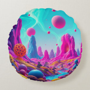 Traumplanet der Farben – Jenseits der Realität Rundes Kissen