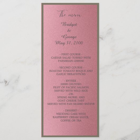 Traumrosa Glitzer Hochzeitsmenü & Programm (Vorderseite)