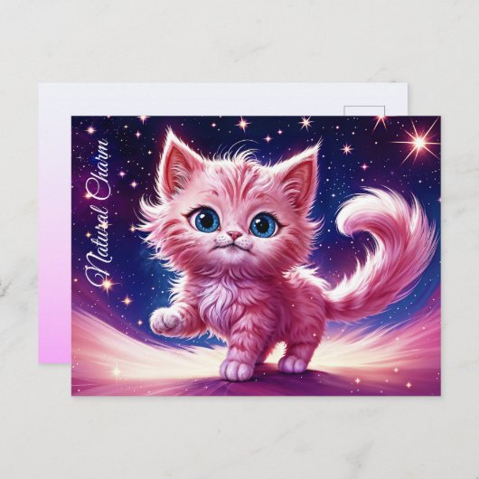 Traumrosa Kätzchen Kinderzimmer einzigartiges Desi Postkarte (Vorne/Hinten)