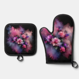 Traumrosa und Lila Rose Wasserfarbe Ofenhandschuh & Topflappen-Set