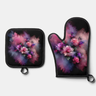 Traumrosa und Lila Rose Wasserfarbe Ofenhandschuh & Topflappen-Set