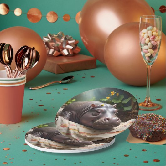 **"Träumskorb: Ein Baby Hippo's Cosy Nickerchen"** Pappteller (Multi)