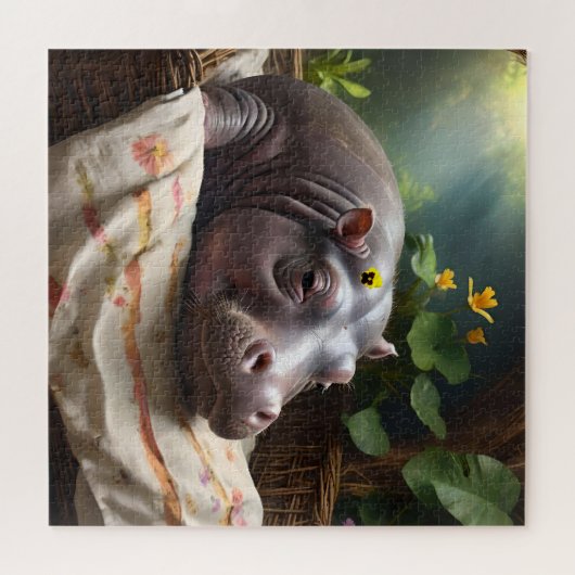 **"Träumskorb: Ein Baby Hippo's Cosy Nickerchen"** Puzzle (Horizontal)