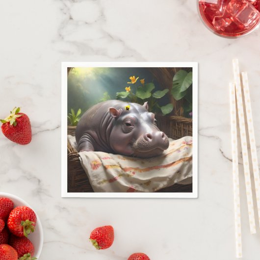 **"Träumskorb: Ein Baby Hippo's Cosy Nickerchen"** Serviette (Beispiel)