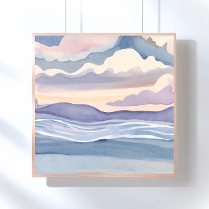 Traumwellen im Ozean   Aquarellmalerei Poster