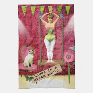 Traumwelt Vintage Funky Ballerina Veränderte Kunst Geschirrtuch