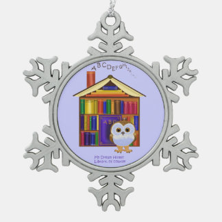 TraumZuhause - Bibliothek! Schneeflocken Zinn-Ornament