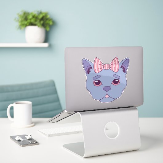 Traurige blaue Katze Aufkleber (Laptop auf Schreibtisch)