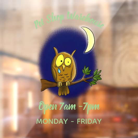 Traurige Eule mit Tränen und Mond vermisst, Sie Ca Fensteraufkleber (Blatt 2)