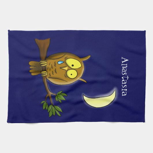 Traurige Eule mit Tränen und Mond vermisst, Sie Ca Geschirrtuch (Horizontal)