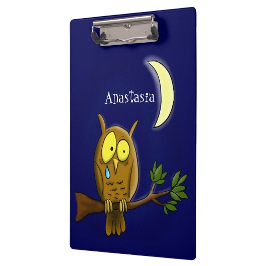 Traurige Eule mit Tränen und Mond vermisst, Sie Ca Klemmbrett (Links)