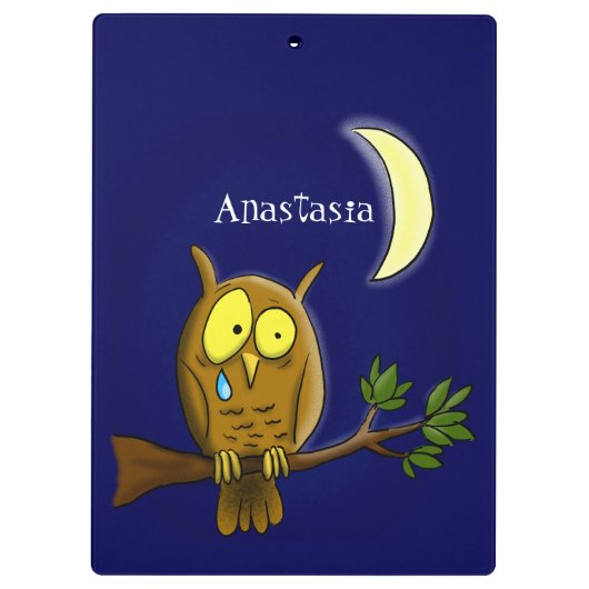 Traurige Eule mit Tränen und Mond vermisst, Sie Ca Klemmbrett (Rückseite)