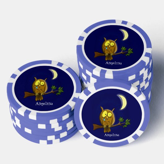 Traurige Eule mit Tränen und Mond vermisst, Sie Ca Pokerchips (Stapel)