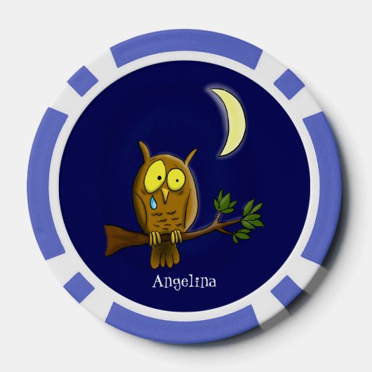 Traurige Eule mit Tränen und Mond vermisst, Sie Ca Pokerchips (Rückseite)