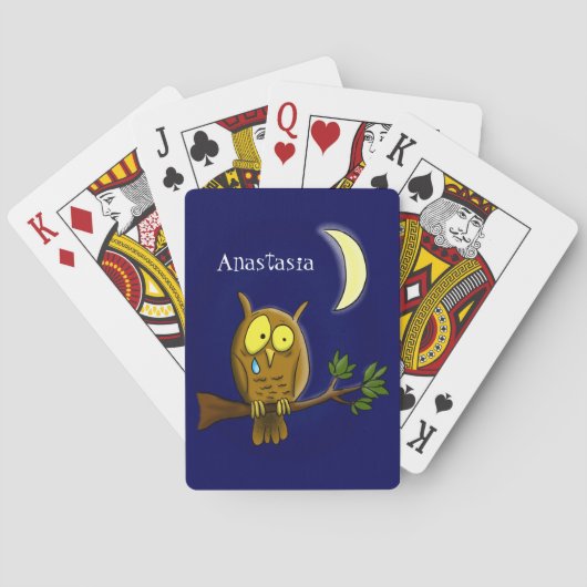 Traurige Eule mit Tränen und Mond vermisst, Sie Ca Spielkarten (Rückseite)