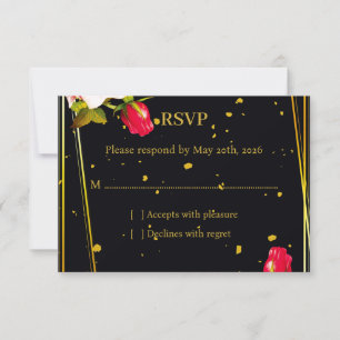 Traurige Florale Schwarz-Goldene Hochzeits-RSVP-An RSVP Karte