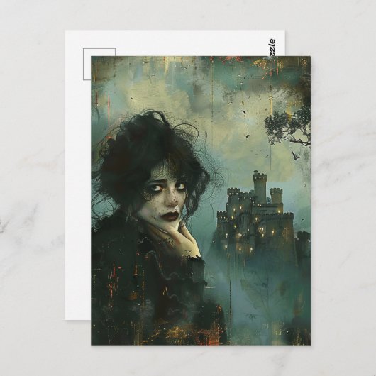 Traurige Frau auf Schloss Postkarte (Vorne/Hinten)