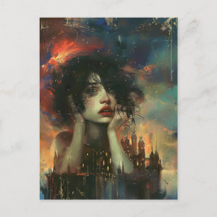 Traurige Frau über dem Schloss Postkarte