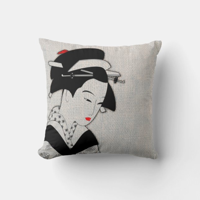 Traurige Geisha hellgrau Kissen (Vorderseite)