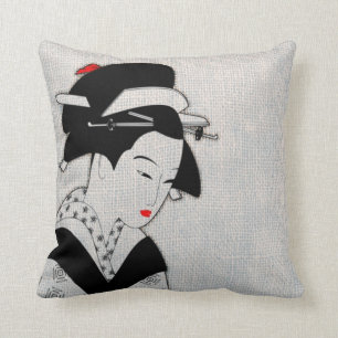 Traurige Geisha hellgrau Kissen