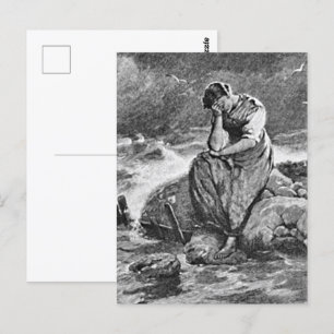 Traurige gotische Frau Vintage-Mitleid-Kunstillust Postkarte