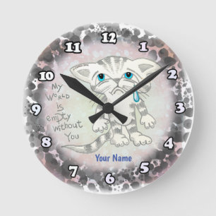 Traurige Katze leere Welt Runde Wanduhr