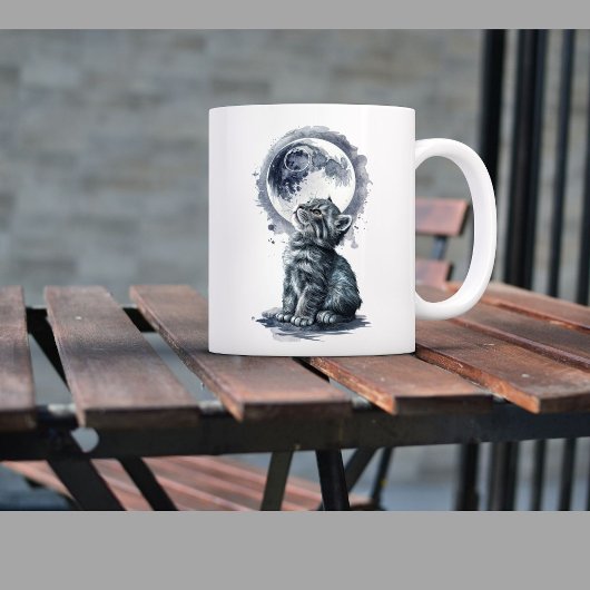 Traurige Katze mit Mond Kaffeetasse