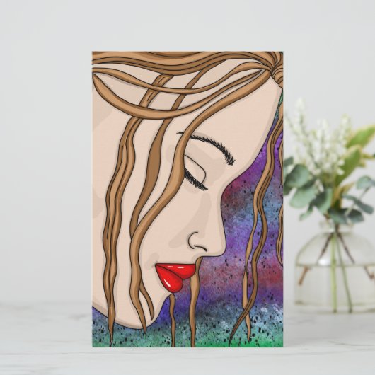 Traurige Lady in Deep Thep Digital Art Briefpapier (Stehend Vorderseite)