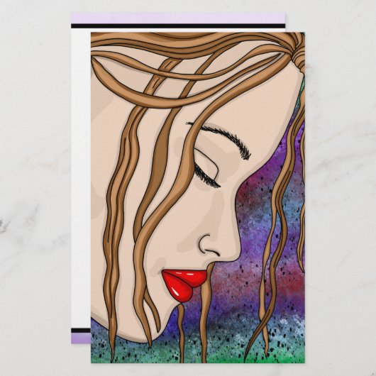 Traurige Lady in Deep Thep Digital Art Briefpapier (Vorne/Hinten)