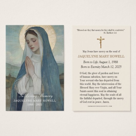 Traurige Mary zum Beerdigungsgedanken Gebet (Vorne & Hinten)