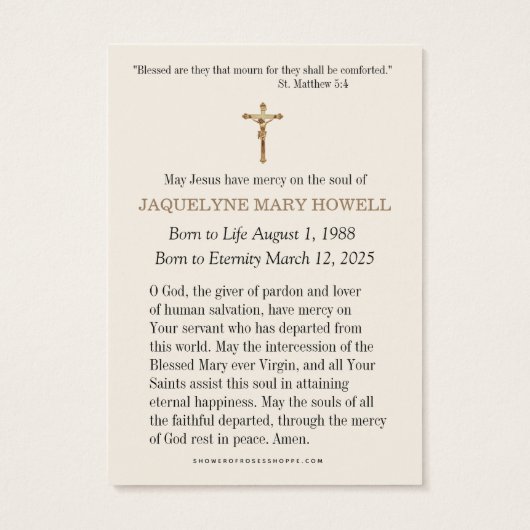 Traurige Mary zum Beerdigungsgedanken Gebet (Rückseite)