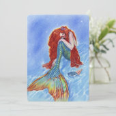 traurige Meerjungfrau unter Wasser Dankeskarte (Stehend Vorderseite)