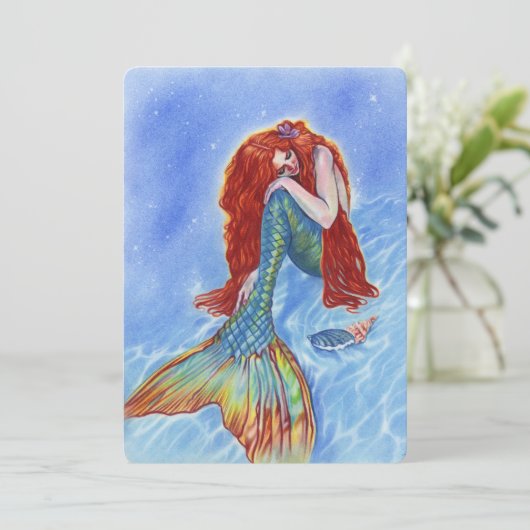 traurige Meerjungfrau unter Wasser Dankeskarte (Stehend Vorderseite)