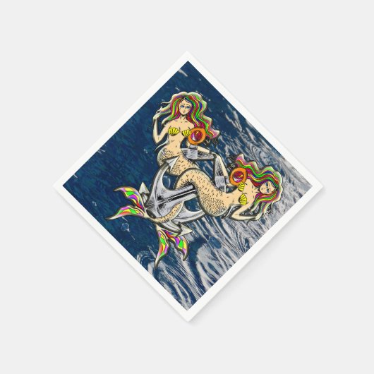 Traurige Meerjungfrauen vor Anker Serviette (Ecke)