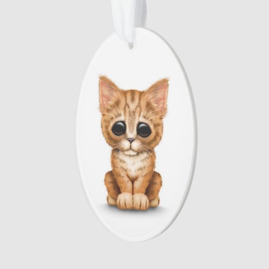 Traurige niedliche orange Tabby-Kätzchen-Katze auf Ornament (Vorderseite)