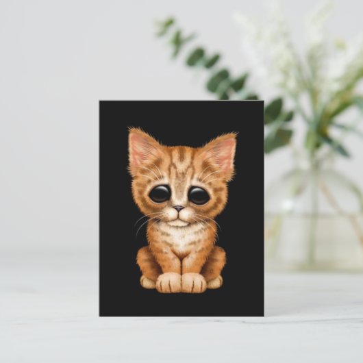 Traurige Niedliche Orange Tabby Kitten Cat Black Postkarte (Stehend Vorderseite)